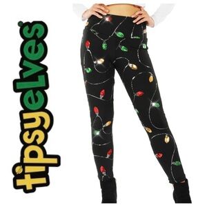 NWT TIPSY ELVES Christmas Lights High Waisted Leggings Size: XL